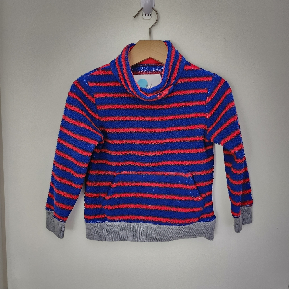 Mini Boden Blue Red Stripe Fleece Pullover Sweater Toddler 2-3yrs. 100% Poly.